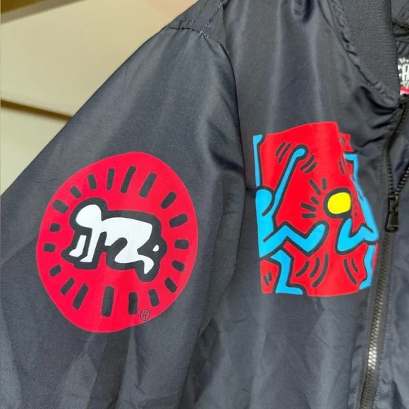 Keith Harring x Members Only Jacket Mens M Black Racer Street Style Windbreaker - Picture 2 of 6